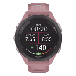 Forerunner® 265S, Bisel negro con carcasa en rosa y correa de silicona en rosa/gris