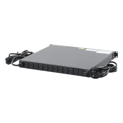 PDU Monitoreable de Transferencia Automática ATS (Fuente Redundante), Con 10 Salidas 5-15R, Enchufes de Entrada NEMA 5-15P, Instalación Horizontal de 19in, 1UR, 15 Amp, 120 Vca 