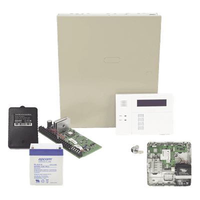 Kit de panel de alarma con 8 zonas cableadas, 40 zonas inalámbricas, comunicador celular dual y teclado con receptor RF incluido