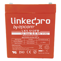 Batería de respaldo 12 V |  5.5 Ah |  AGM  | Certificada UL94-V0 Retardante a la Flama  | Especial para Seguridad Electrónica | UPS | Sistemas de Emergencia | Vida útil 5 años | Terminales F1  + Adaptador F2