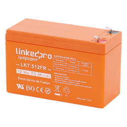 Batería de respaldo 12 V | 7.5 Ah |  AGM | Certificada UL94-V0 Retardante a la Flama  | Especial para Seguridad Electrónica | UPS  | Sistemas de Emergencia  | Vida útil 5 años | Terminales F1  + Adaptador F2 