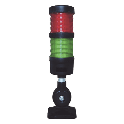Torre LED Indicadora de estado de 2 niveles color Rojo y Verde, con Buzzer integrado a 85 dB,  a 110-240 VCA con Montaje incluido de 60 mm de diámetro