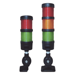 Torre LED Indicadora de estado de 2 niveles color Rojo y Verde, con Buzzer integrado a 85 dB,  a 110-240 VCA con Montaje incluido de 60 mm de diámetro