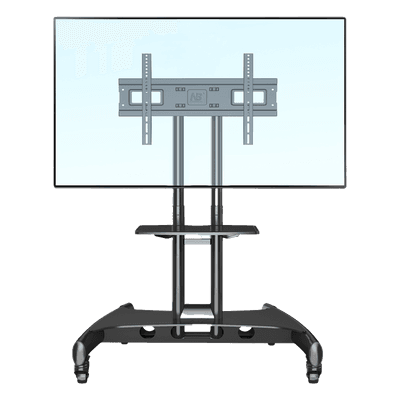 Soporte de Pantalla con Ruedas AVA1500601PNB / Compatible con Monitores de 32" a 75" / VESA 200x200 a 600x400 mm / Carga 45.5 kg (100 lbs) / Altura Ajustable 1120-1520 mm / Base para Accesorios / 4 Ruedas 360°