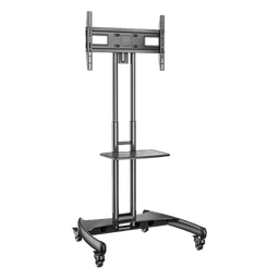 Soporte de Pantalla con Ruedas AVA1500601PNB / Compatible con Monitores de 32" a 75" / VESA 200x200 a 600x400 mm / Carga 45.5 kg (100 lbs) / Altura Ajustable 1120-1520 mm / Base para Accesorios / 4 Ruedas 360°