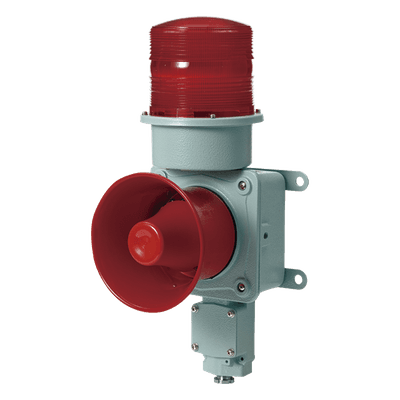 Combinación de baliza LED color roja con sirena electrónica para aplicaciones de la industria pesada  máx.120 dB a 120 VCA