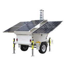 Traila / Remolque con Mástil Retráctil de 7.5 m. para Videovigilancia o Iluminación, con Bases para Instalar Paneles Solares y Baterías (No incluidos)