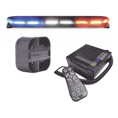 Kit de Sirena, Bocina y Torreta de 47", Serie 16 con 300 LEDs, Dual Color, Frente: Rojo/Blanco, Azul/Blanco, Trasero: Rojo/Ámbar, Azul/Ámbar