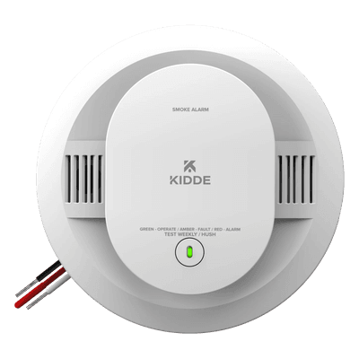 Detector de humo fotoeléctrico alámbrico 120 V CA con respaldo de baterías AA, interconexión hasta 24 dispositivos, pieza