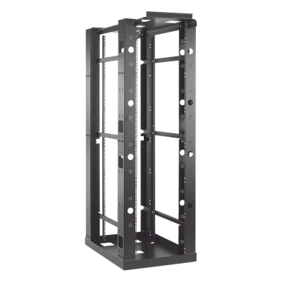Rack Abierto Sísmico de 4 Postes Estándar de 19 in / 45U / 2.19 m (7.2 ft) de Altura / Capacidad 2,500 lb (1,134 kg) / Acero 3.4 mm / Certificación NEBS Zona 4 y OSHPD / Negro RAL 9005