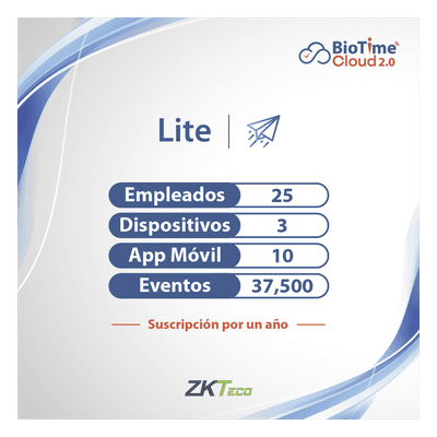 LICENCIA lite de BIOTIME CLOUD 2.0  / 25 USUARIOS / 3 DISPOSITIVOS (Licencia Anual)
