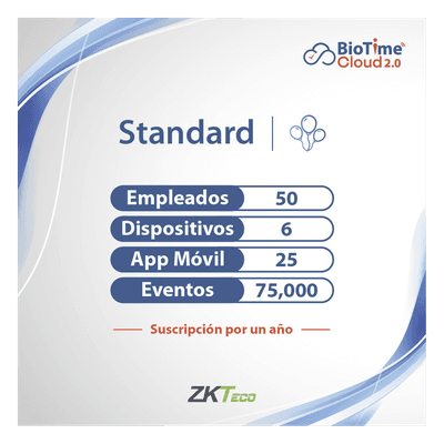 LICENCIA STANDART BIOTIME CLOUD 2.0  / 50 USUARIOS / 6 DISPOSITIVOS (Licencia Anual)