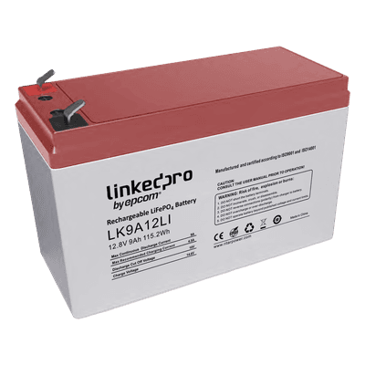 Batería de Litio 12.8 Vcc / 9 Ah / Tecnología LiFePO4 /2000 Ciclos de Vida/ Para uso en equipo electrónico, UPS (litio) / Incendio/ Control de acceso / Video Vigilancia / Terminales F1 ( Incluye adaptador para terminal F2 )