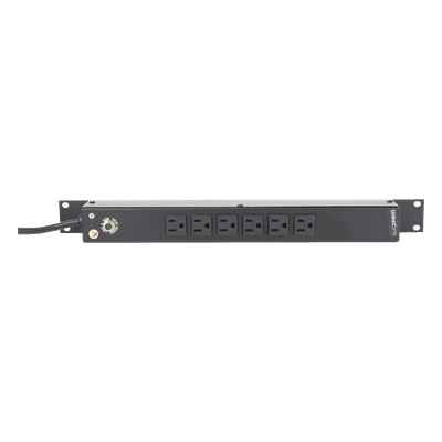 Multicontacto Horizontal (PDU) de 6 Contactos (NEMA 5-15R) Rack 19" 1UR. Voltaje Entrada/Salida: 120Vca/15A