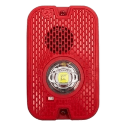 Sirena con Lámpara LED Estroboscópica / 2 Hilos / Montaje en Pared / 16 a 24 Vcd / Configuración Estroboscópica Seleccionable / Texto en Inglés / Color Rojo / Uso exterior