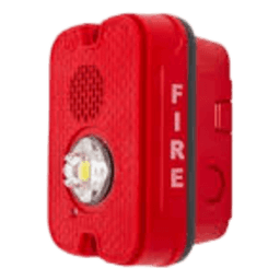 Sirena con Lámpara LED Estroboscópica / 2 Hilos / Montaje en Pared / 16 a 24 Vcd / Configuración Estroboscópica Seleccionable / Texto en Inglés / Color Rojo / Uso exterior