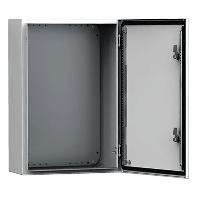 Gabinete de Uso Exterior MAS 600 x 400 x 210 mm (23.62 x 15.75 x 8.27 in) / NEMA 4/12/13 / IP66 / IK10 / Acero Dulce 1.5 mm / Platina de Montaje Incluida / Color Gris Claro