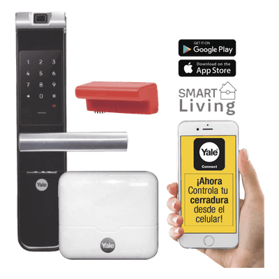 Kit Cerradura con manija YMF40A y HUB, Apertura por,  Código, Biometría y apertura por SMARTPHONE, Para puertas de 35 a 90 mm de espesor