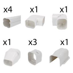 Kit de Canaletas Para la Organización de Tuberías y Cables Eléctricos en Instalaciones de Aire Acondicionado, Uso en Interiores y Exteriores, PVC Rígido, Ideal Para Minisplit, Contenido de Kit (11 Piezas), (3000-00000)