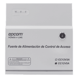 Fuente de Poder / 1 Salida 11-15 Vcc /  5 A / Temporizador Integrado / Con Capacidad de Batería de Respaldo / Requiere Batería / Aplicaciones en sistemas de control de Acceso 
