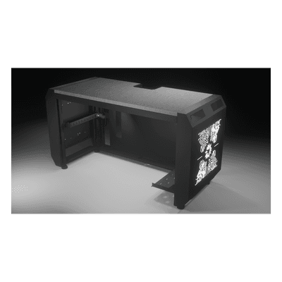 Consola Profesional para Monitoreo o Computo | Ranura para Base de Monitores | Microperforaciones | Luces LED Decorativas | Tomacorriente HTCM1U10C | Tapas Organizadoras de Cables | Niveladores | Rack para Montaje de Equipos | Ranura Pasaca