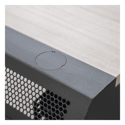Consola Profesional para Monitoreo o Computo | Ranura para Base de Monitores | Microperforaciones | Luces LED Decorativas | Tomacorriente HTCM1U10C | Tapas Organizadoras de Cables | Niveladores | Rack para Montaje de Equipos | Ranura Pasaca