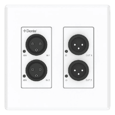 Extensor de Audio Analógico XLR a Dante® | 2 Entradas y 2 Salidas | Conversión Digital de Audio | PoE IEEE 802.3af | Phantom Power 48V | Latencia Configurable 1-5ms | Rango Dinámico >90dB
