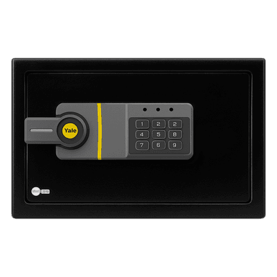Caja Fuerte Electrónica Residencial / Sistema de Apertura por Código 3-8 Dígitos / Llave de Emergencia / Bloqueo de Seguridad 5 Minutos / Indicadores LED / Alimentación 4 Pilas AA / Garantía 1 Año