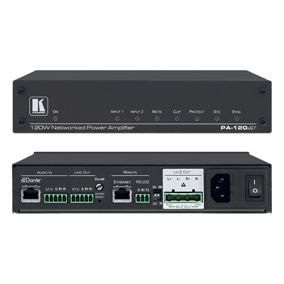 Amplificador de Potencia / 120W / Dante / DSP 32-bit / Hi-Z 70V-100V / Lo-Z 4Ω-8Ω / RS-232 / Control IP / 1U ½ 19"