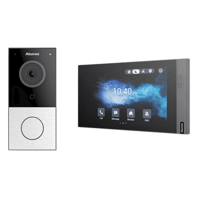 Kit Akuvox WIFI E12W + S562W / 100% en la Nube / POE / Bluetooth / NFC / Lector de Tarjetas MIFARE / ONVIF / IP65 / Cámara 2 MP / Botón con Iluminación / Control de 1 Puerta / Entradas de Alarma