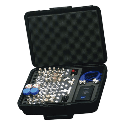 Mega Kit de Adaptadores UNIDAPT de 74 piezas, en conjunto todos los del RFA-4019 y RFA-4023-01 así como 2 Cables UNIDAPT, un Barril-Machos y un Probador de Cables en un solo estuche con bisagras.