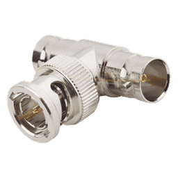 Adaptador en T para 50 Ohm de BNC Macho a Doble BNC Hembra, Maquinado, Níquel/ Oro/ Teflón.