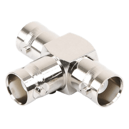 Adaptador Triple en T para 50 Ohm de BNC Hembra a Doble BNC Hembras, Níquel/ Plata/ Teflón.