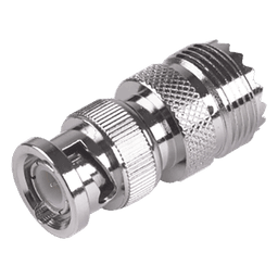 Adaptador en Linea para 50 Ohm, Conector BNC Macho-UHF Hembra (SO-239), Níquel/ Oro/ Delrin.