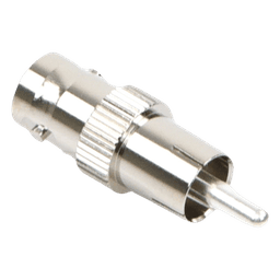 Adaptador de BNC Hembra a RCA Macho en 50 Ohm para Fono, uso en Aplicaciones de Audio-Video, Níquel/ Plata/ Delrin.