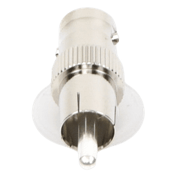 Adaptador de BNC Hembra a RCA Macho en 50 Ohm para Fono, uso en Aplicaciones de Audio-Video, Níquel/ Plata/ Delrin.