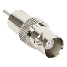 Adaptador de BNC Hembra a RCA Macho en 50 Ohm para Fono, uso en Aplicaciones de Audio-Video, Níquel/ Plata/ Delrin.