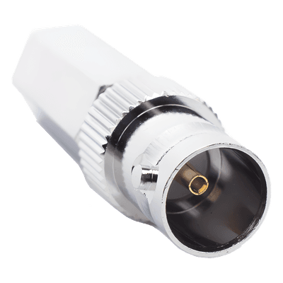 Conector BNC Hembra en 75 Ohm, Tipo Roscable para cable Coaxial RG-59/U, Níquel/ Plata/ Delrin.