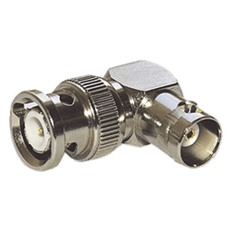 Adaptador en Ángulo Recto para 75 Ohm, de Conector BNC Macho a BNC Hembra (Monitor), Níquel/ Oro/ Teflón.