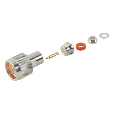 Conector N Macho de Rosca para RG-58/U, RG-142/U, Plata/ Oro/ Teflón.