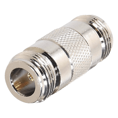 Adaptador Barril en Linea para 50 Ohm, de Conector N Hembra a N Hembra, Plata/ Oro/ Teflón.