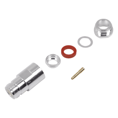 Conector N Hembra de Rosca para LMR-400, 9913, 7810A, 8214, CNT-400, RG8/U-SYS, R-FLASH-1113, Plata/ Oro/ Teflón.