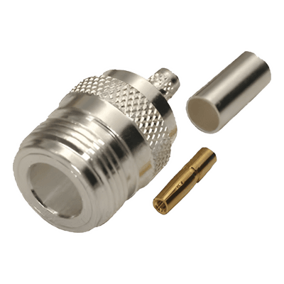 Conector N Hembra, de Anillo Plegable para Cables LMR-240, RG-8/X, 9258, Niquel/Oro/Teflón.