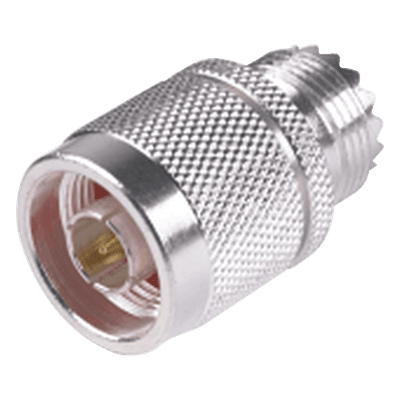 Adaptador en Línea, de Conector N Macho a UHF Hembra (SO-239), Plata/ Oro/ Teflón.