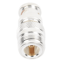 Adaptador en Linea para 50 Ohm, de Conector N Hembra a BNC Macho, Plata /Oro /Teflón.