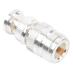 Adaptador en Linea para 50 Ohm, de Conector N Hembra a BNC Macho, Plata /Oro /Teflón.