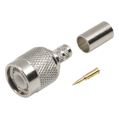 Conector TNC Macho de Anillo Plegable para Cables RG-58/U, LMR-195, Níquel/ Oro/ Delrin.