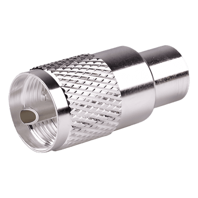 Conector UHF Macho (PL-259) para cables LP-400, RG-8/U, RG-8U-SYS, 8237, 8267, 8268, 9913, CTN-400, 7810, 8214, 7810A, RFLASH-1113, LMR-400, Plata (Concha-Níquel)/ Plata/ D.A.P. (Fibra Sintética)