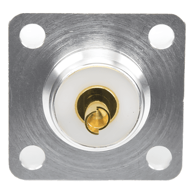  Conector UHF Hembra (SO-239) para Montaje de Chasis con 4 Hoyos a 18 mm, Terminal Soldable, Plata/ Oro/ Teflón.