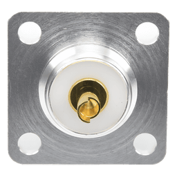  Conector UHF Hembra (SO-239) para Montaje de Chasis con 4 Hoyos a 18 mm, Terminal Soldable, Plata/ Oro/ Teflón.